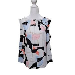 Worthington Abstract Geometric Sleeveless Blouse Size XL Art Deco Office